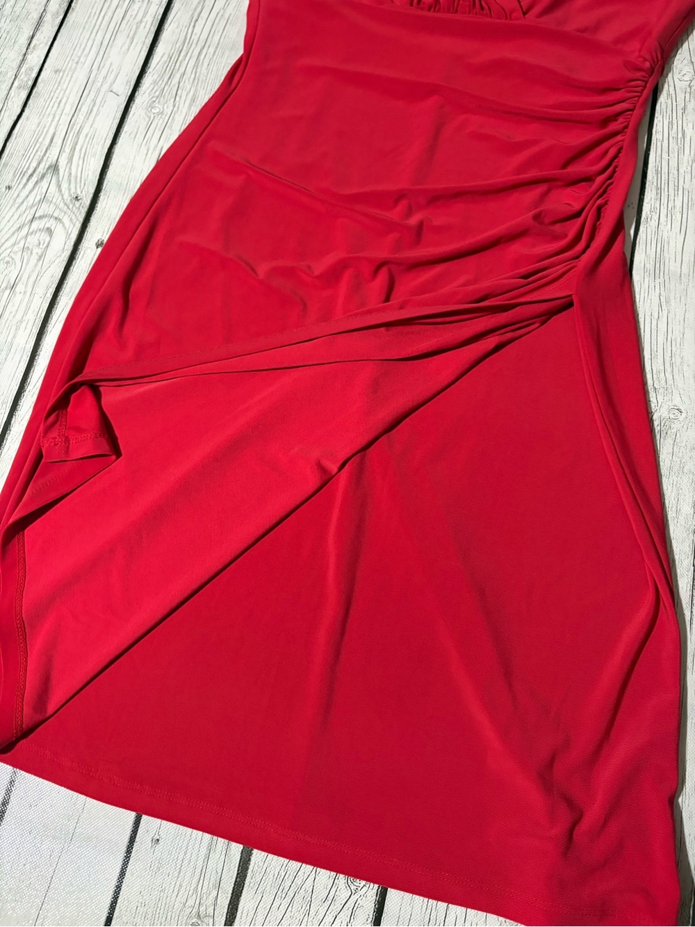 Lauren Ralph Lauren Dress Womans 8 Cora Cocktail Midi V-Neck Chic Elegant Ruched - Picture 2 of 7